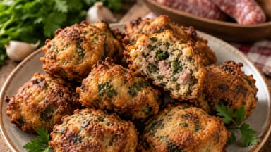Découvrir la recette Beignets aux herbes et à la chair à saucisse aveyronnais