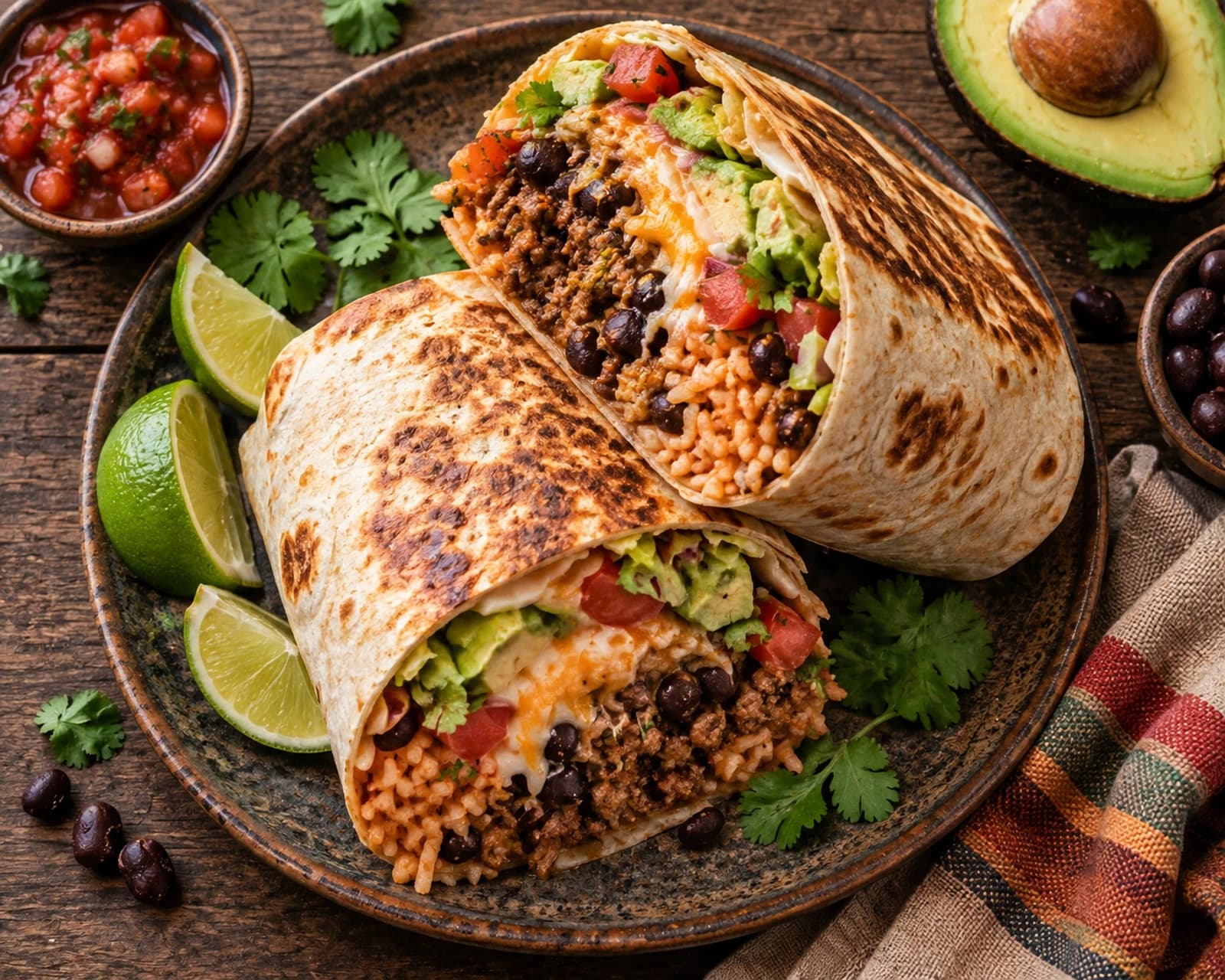 Galette mexicaine roulée au bœuf et au riz