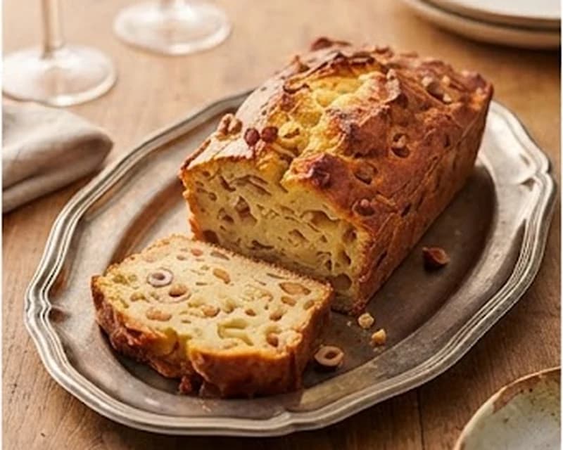 Cake salé aux lardons et noisettes