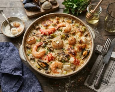Découvrir la recette Gratin de fruits de mer