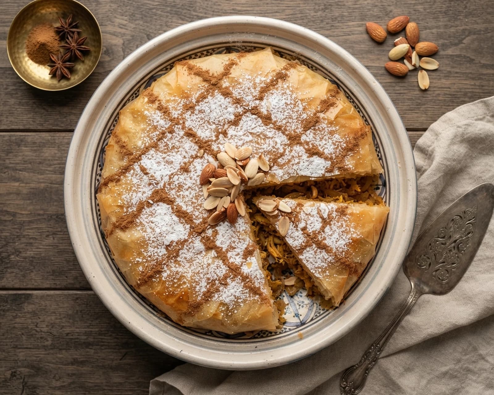 Tourte marocaine au poulet et aux amandes