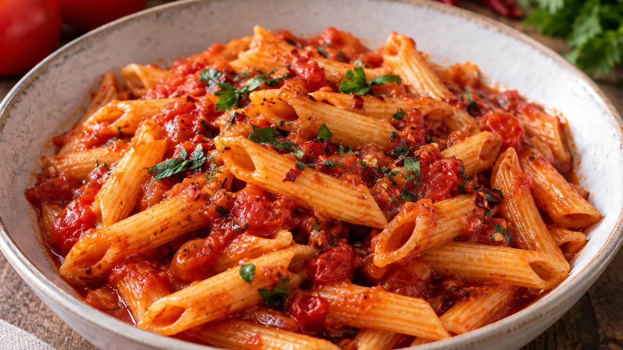 Pennes à la sauce tomate pimentée