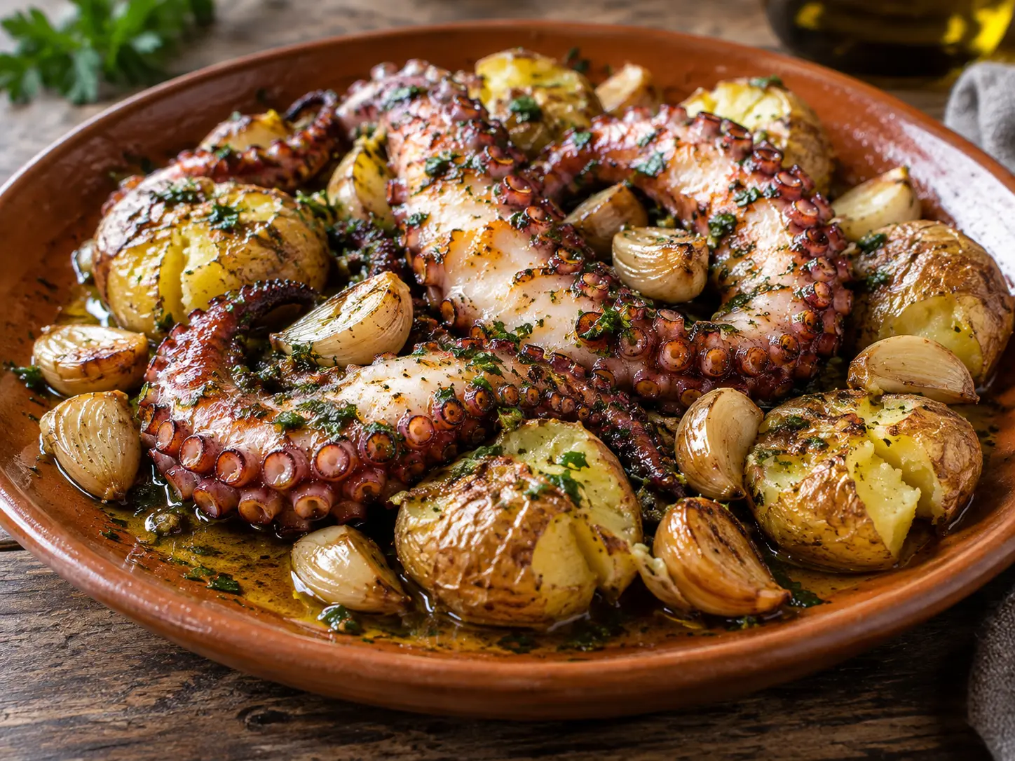 Poulpe portugais rôti à l’huile d’olive et à l’ail