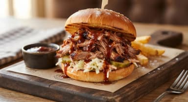 Découvrir la recette Sandwich américain au porc effiloché barbecue