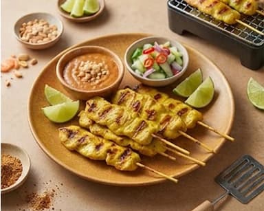 Découvrir la recette Brochettes thaïes de poulet sauce cacahuète