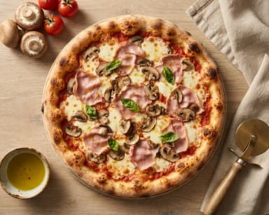 Découvrir la recette Pizza au jambon et aux champignons