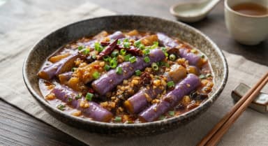 Découvrir la recette Aubergines chinoises à la sauce parfumée du Sichuan