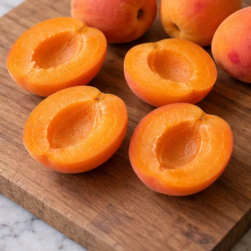 Abricots lavés, coupés en deux et dénoyautés