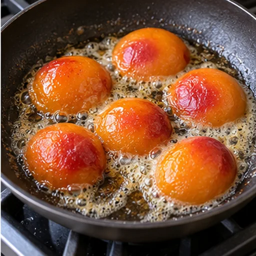 Demi-abricots dorés côté coupé dans le beurre