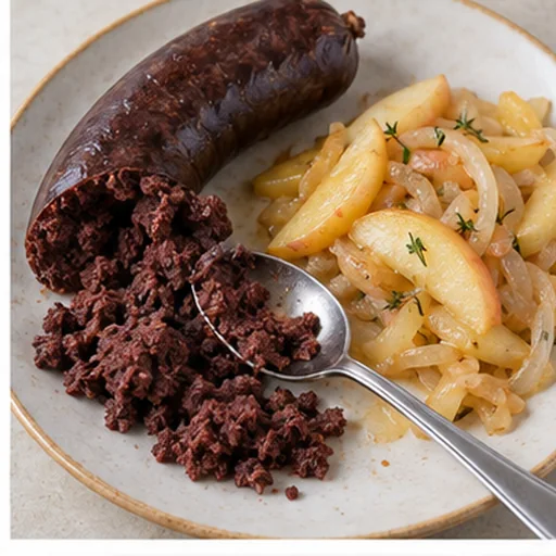 Chair de boudin noir réchauffée avec pommes et oignons