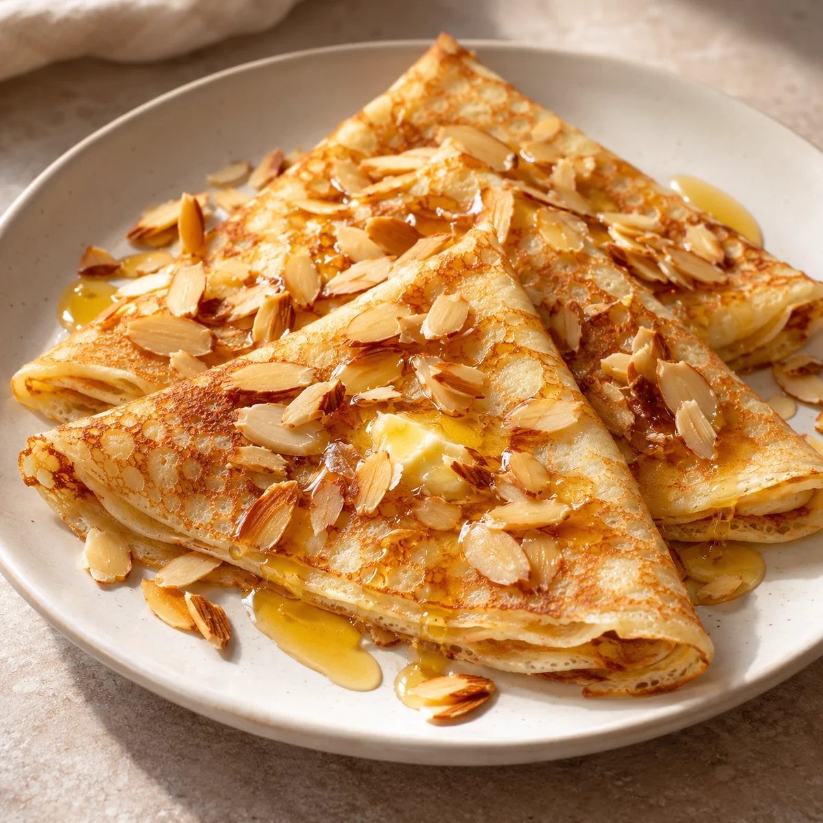 Crêpes aux amandes effilées et au miel
