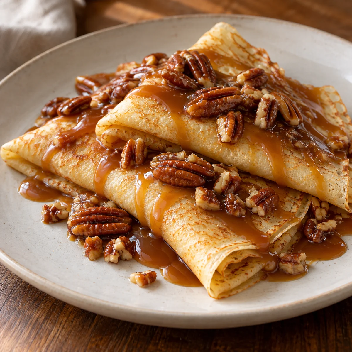 Crêpes aux noix de pécan et au caramel
