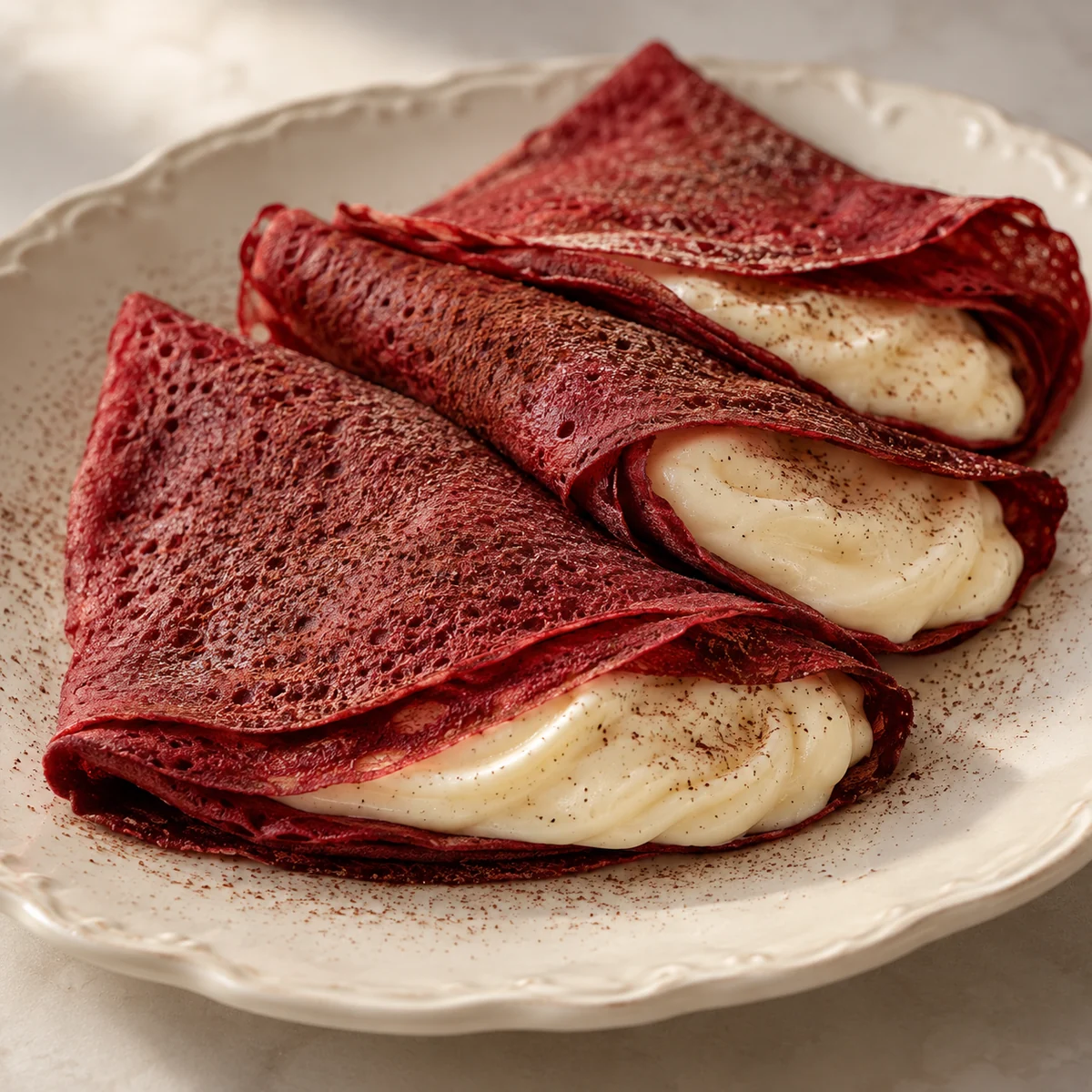 Crêpes red velvet à la crème vanillée