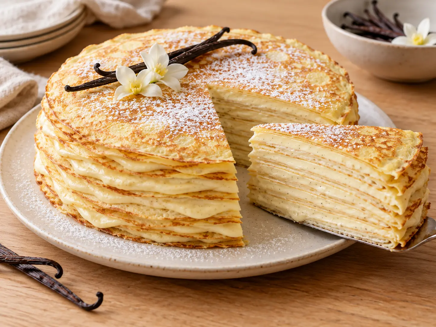Gâteau de crêpes à la vanille