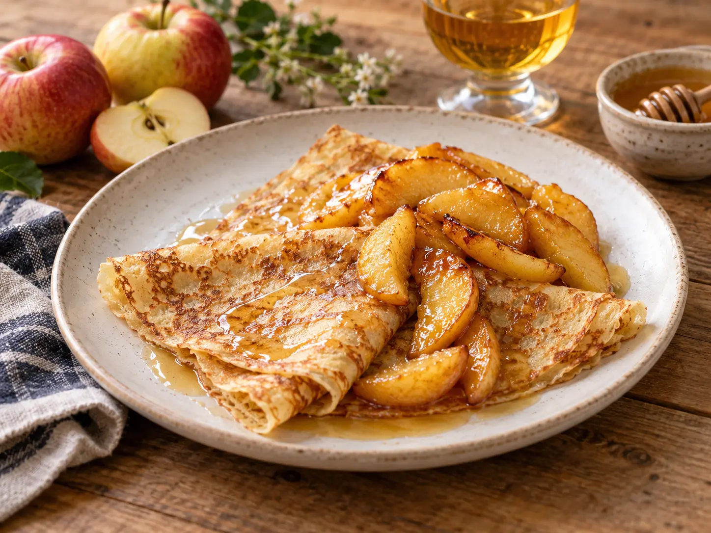 Crêpes au chouchen, miel et pommes
