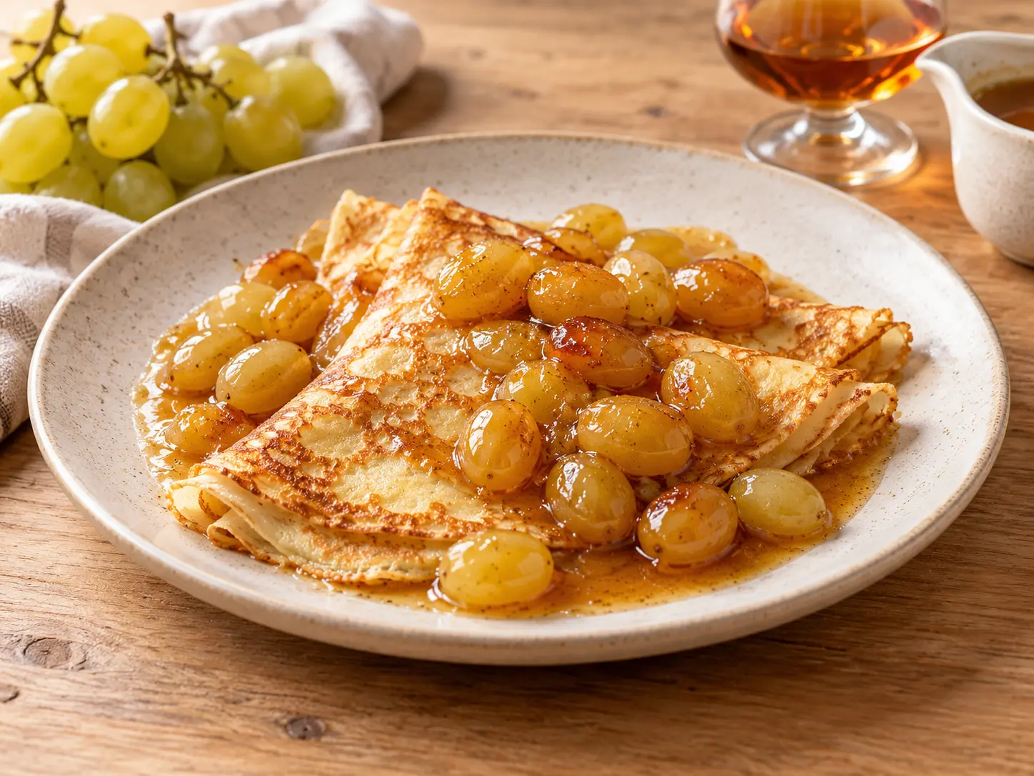 Crêpes aux raisins flambés au cognac