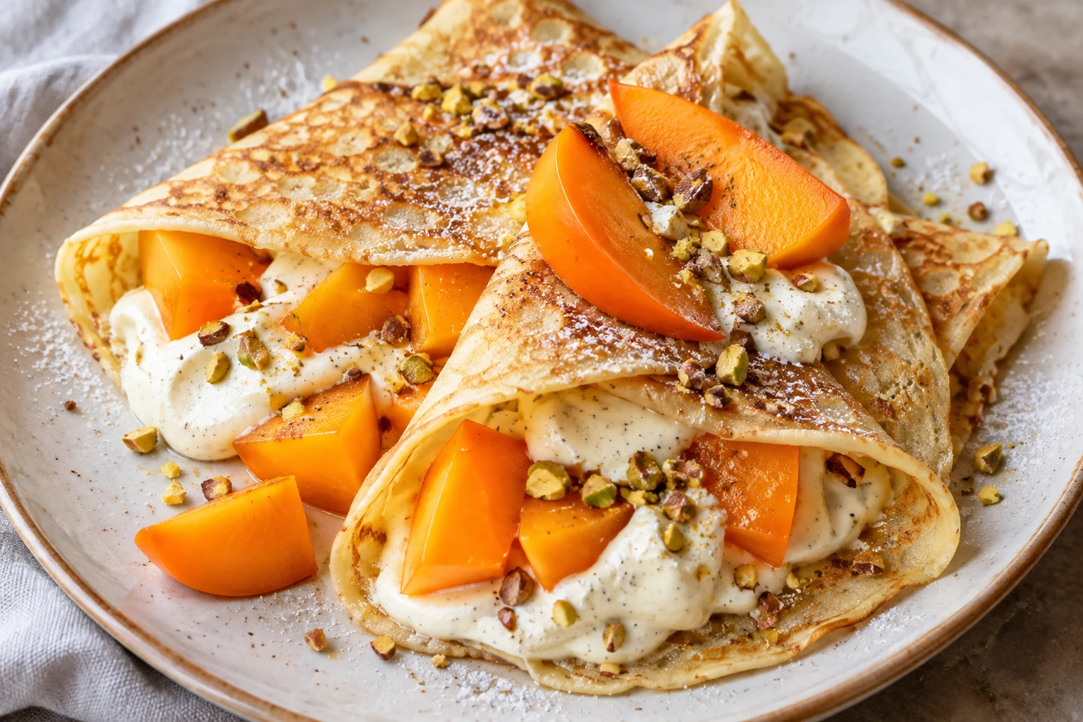 Crêpes aux kakis et à la vanille