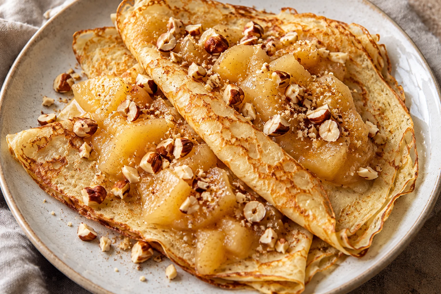 Crêpes à la compote de coings et aux noisettes