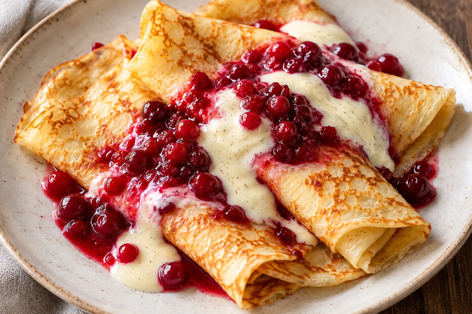 Crêpes aux airelles et à la crème vanillée
