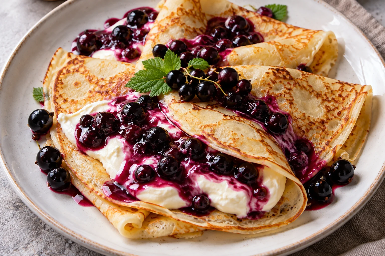 Crêpes au cassis et au mascarpone