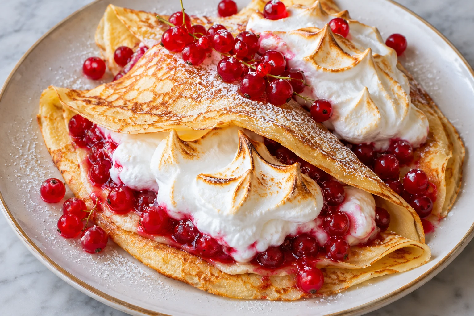 Crêpes aux groseilles et à la meringue