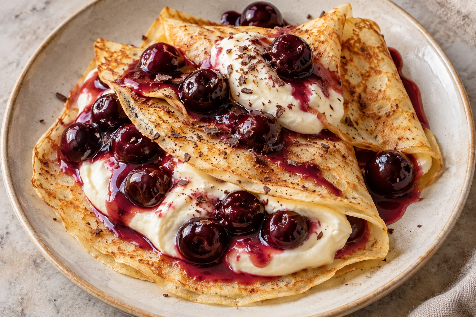 Crêpes aux cerises amarena et au mascarpone