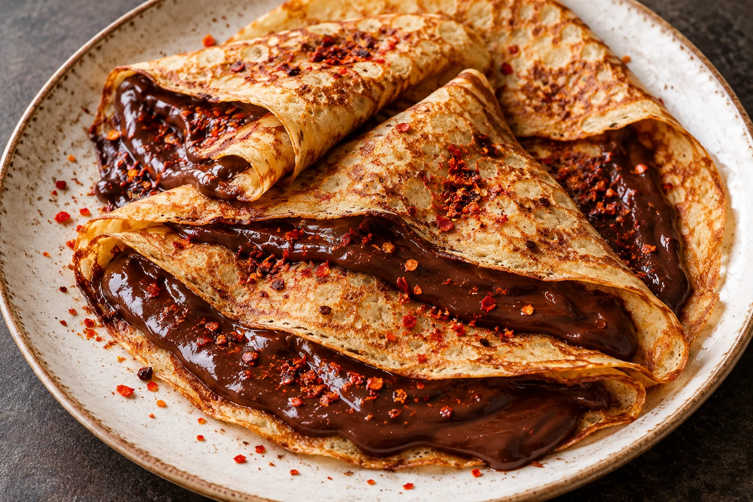 Crêpes au chocolat noir et au piment d’Espelette