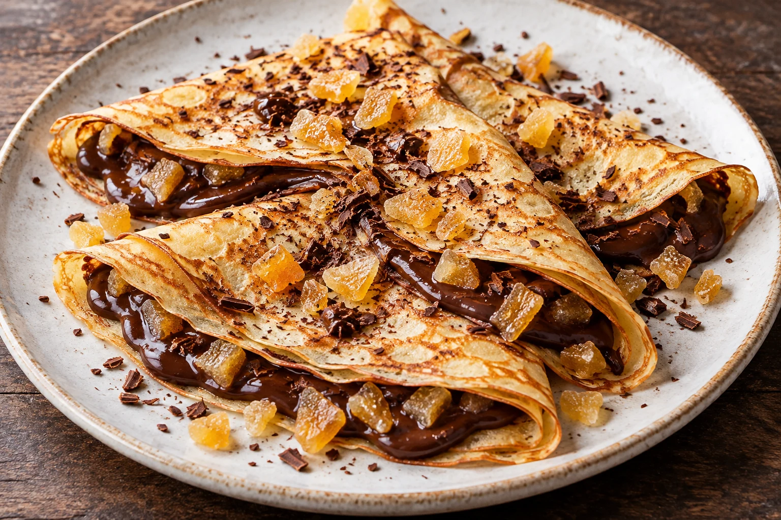 Crêpes au chocolat noir et au gingembre confit