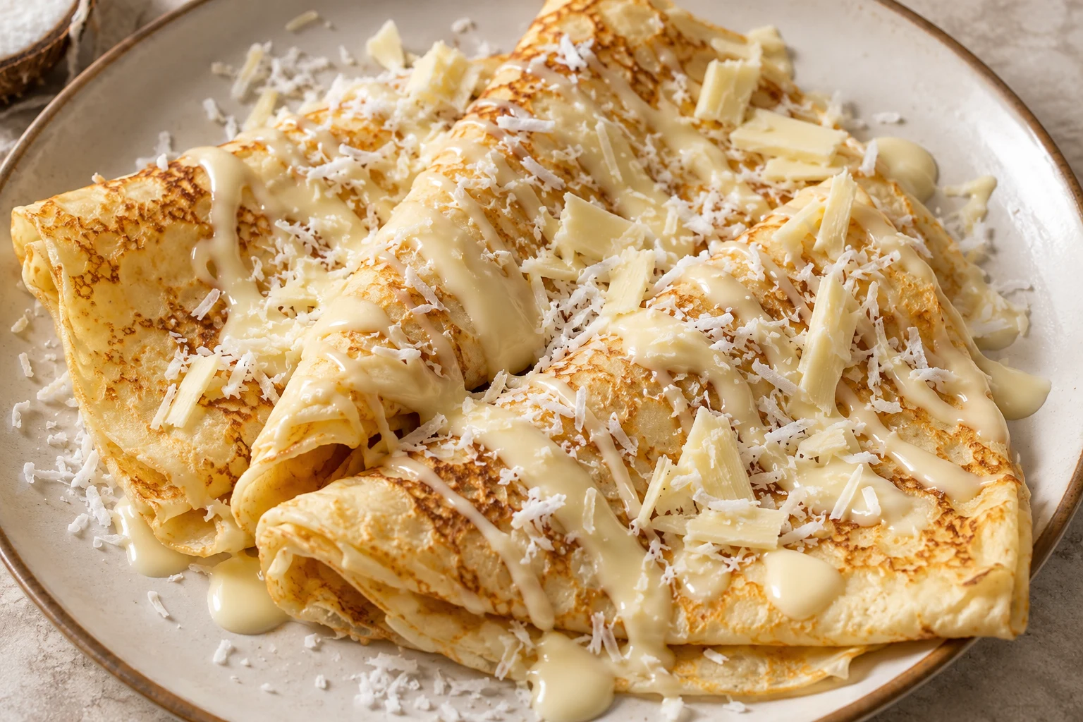 Crêpes au chocolat blanc et à la noix de coco
