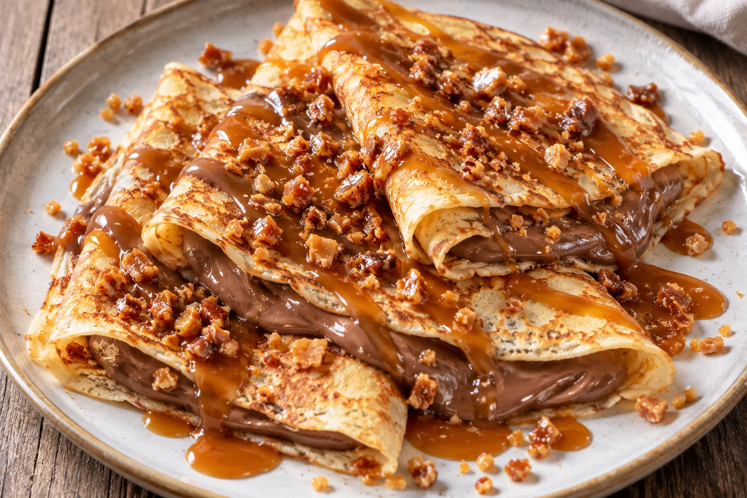 Crêpes au chocolat au lait et au caramel croquant