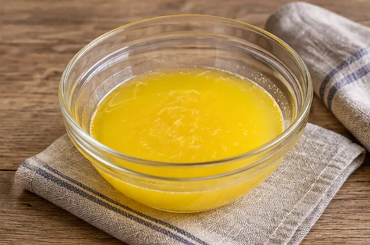 Cake au citron : faire fondre le beurre, beurre liquide et tiède.