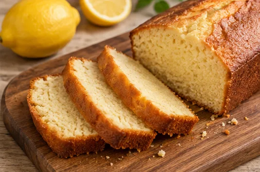 Cake au citron : refroidir et servir, tranches nettes à mie fine citronnée.