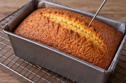Quatre-quarts breton : cuire à chaleur modérée, croûte dorée et lame sans pâte crue.