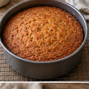 Gâteau à la carotte : remplir et cuire, gâteau doré et centre cuit.