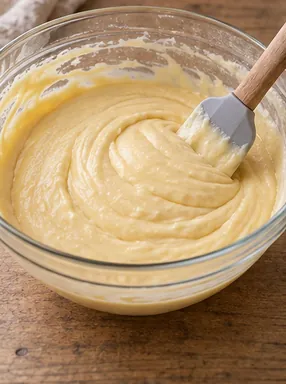 Gâteau aux pommes moelleux : ajouter les poudres, pâte sans traces de farine.