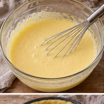 Gâteau basque à la crème : délayer les jaunes et la fécule, mélange liquide sans grumeaux.