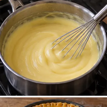 Gâteau basque à la crème : cuire la crème, crème épaisse et lisse.