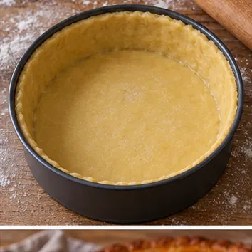 Gâteau basque à la crème : foncer le moule, fond et bord du moule couverts de pâte.