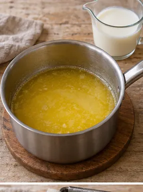 Gâteau marbré vanille-chocolat : faire fondre le beurre, beurre fondu, sans brunissement.