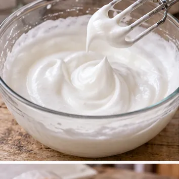 Gâteau roulé à la confiture : monter les blancs, blancs brillants avec pointe souple.
