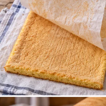 Gâteau roulé à la confiture : retourner et retirer le papier, biscuit chaud sans papier de cuisson collé.