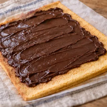 Gâteau roulé au chocolat : dérouler et garnir, garniture étalée avec une bordure libre.