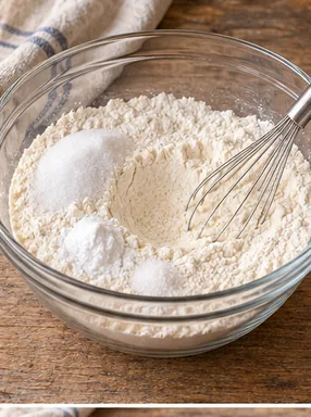 Muffins aux myrtilles : mélanger les poudres, poudres uniformément mélangées.