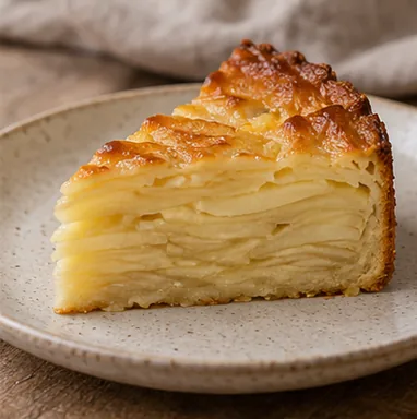Gâteau invisible aux pommes : refroidir pour obtenir des parts nettes — Part nette aux nombreuses couches de pommes.
