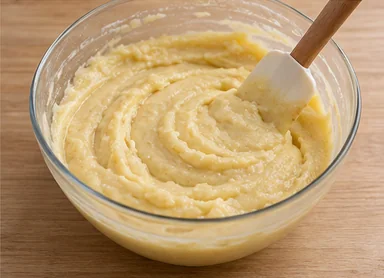 Gâteau aux amandes à la fécule de maïs : former la pâte aux amandes — Pâte épaisse aux amandes.