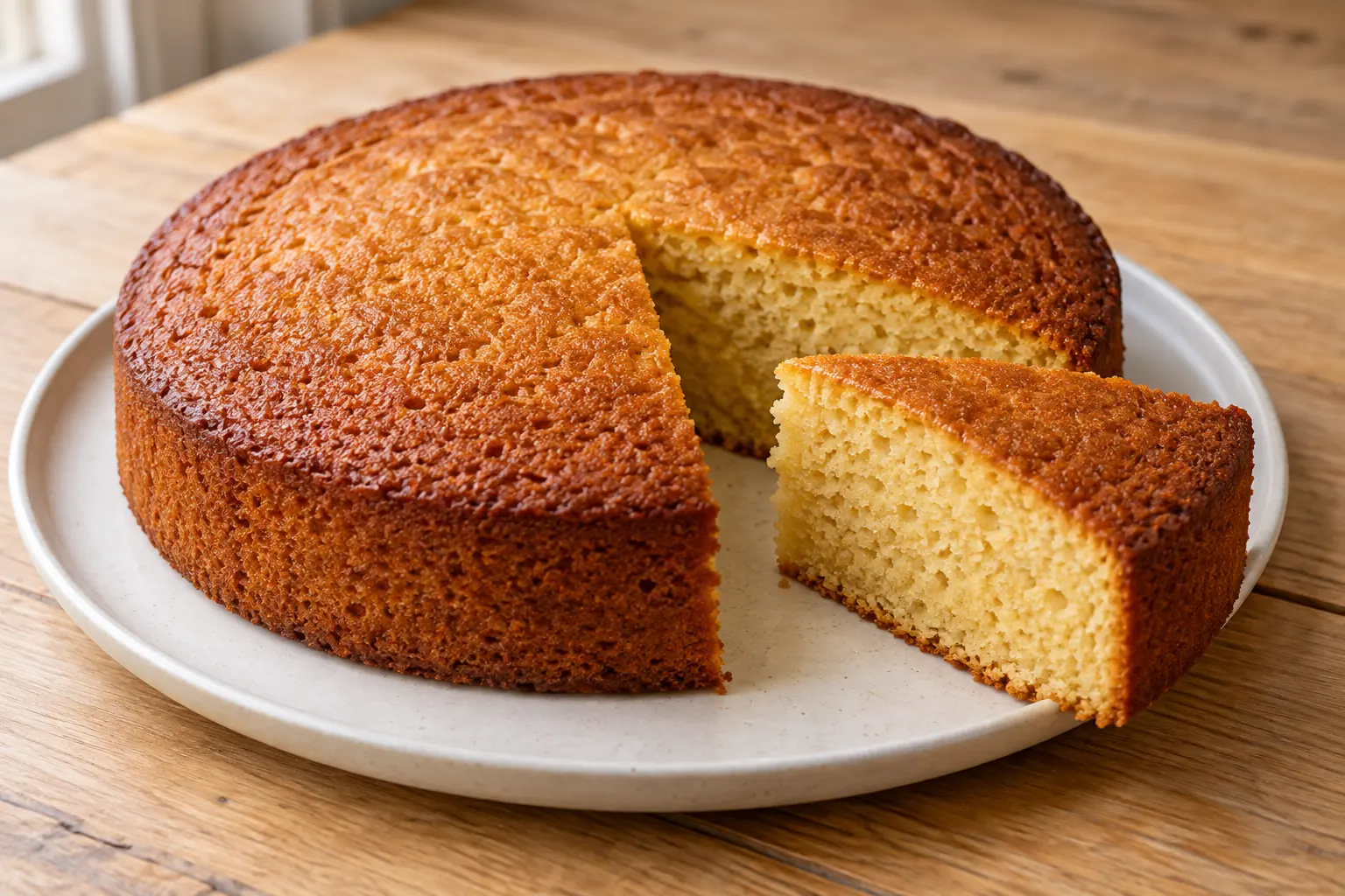 Gâteau au miel maison, une part coupée montrant la texture intérieure