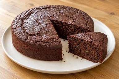 Moelleux chocolat et courgette maison, une part coupée montrant la texture intérieure