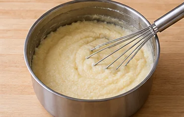 Gâteau à la semoule et au citron : cuire la semoule — Crème épaisse, lisse et sans grumeaux.