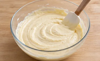 Gâteau au yaourt à la vanille : assembler sans trop travailler — Pâte épaisse et régulière.