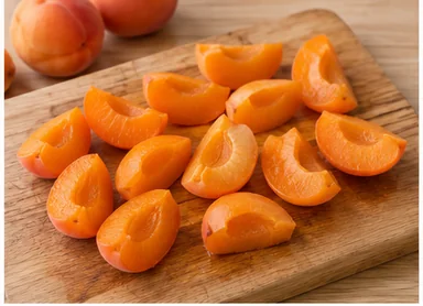 Gâteau aux abricots : préparer et peser les fruits — 450 g de fruits préparés, sans excès d’eau.